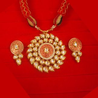 Imitation Jewelry Wedding Wear Traditional Kundan Meenakari Pendant Dori Necklace Earring NH96