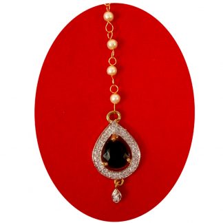  Buy Designer Wedding Wear Tiny Black Maang Tikka With a Creamy Pearl Chain For Girls ZMG54