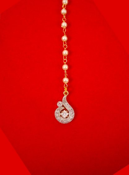  Buy Designer Wedding Wear Tiny Cute Maang Tikka With a Creamy Pearl Chain For Girls ZMG49