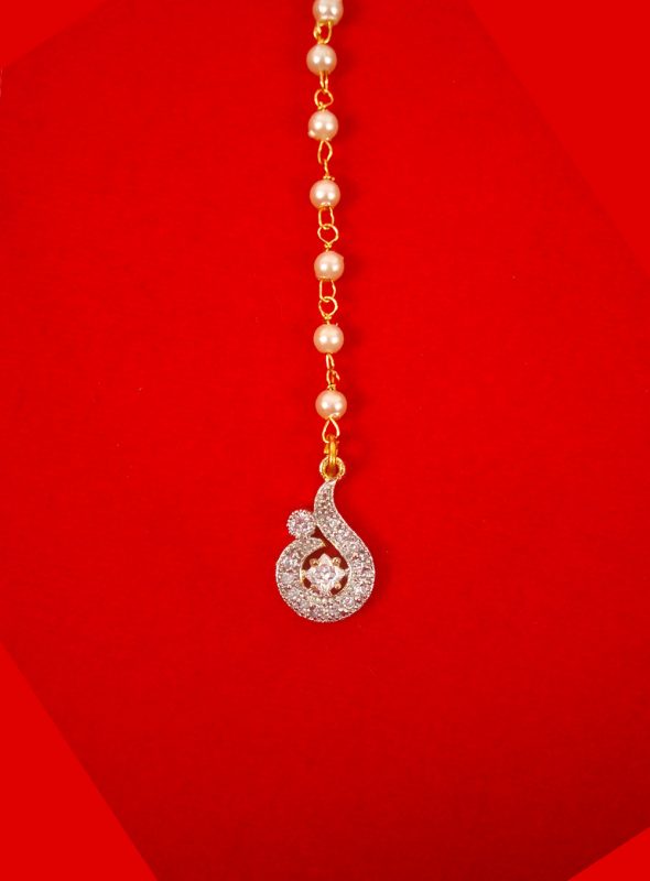  Buy Designer Wedding Wear Tiny Cute Maang Tikka With a Creamy Pearl Chain For Girls ZMG49