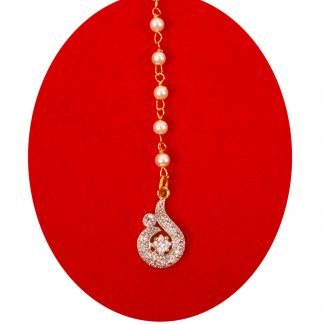  Buy Designer Wedding Wear Tiny Cute Maang Tikka With a Creamy Pearl Chain For Girls ZMG49