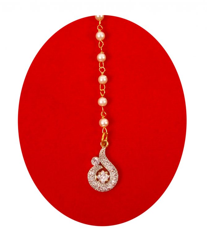  Buy Designer Wedding Wear Tiny Cute Maang Tikka With a Creamy Pearl Chain For Girls ZMG49