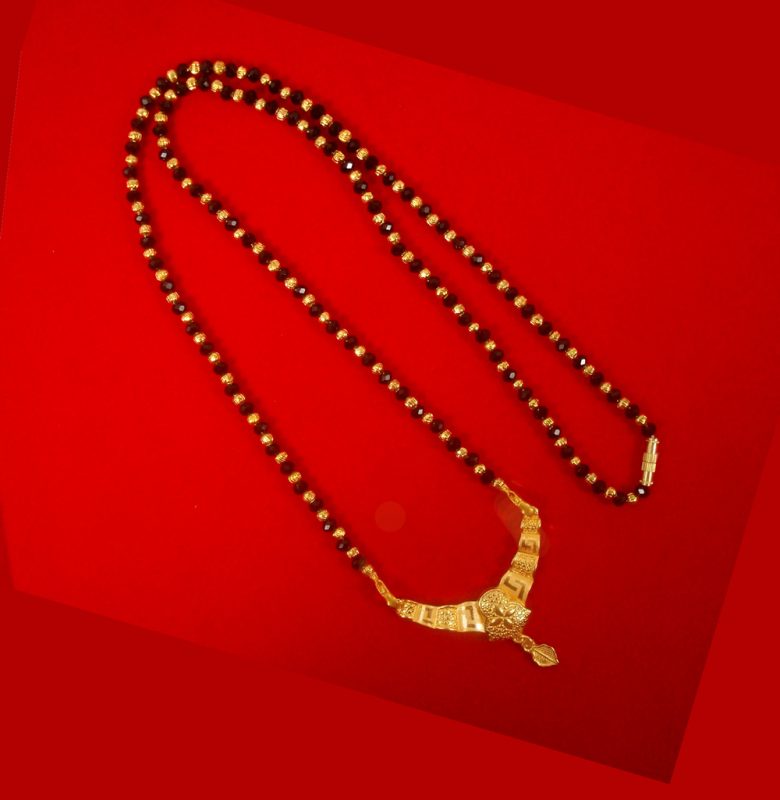 Buy Traditional Gold Plated Indian Style Long Mangalsutra With Golden Black Beaded Chain, Gift For Wife DM68