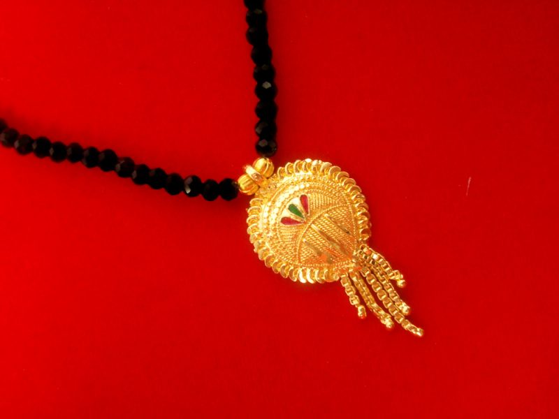 Buy Traditional Gold Plated South Indian Style Long Mangalsutra With Golden Black Beaded Chain, Gift For Wife DM67