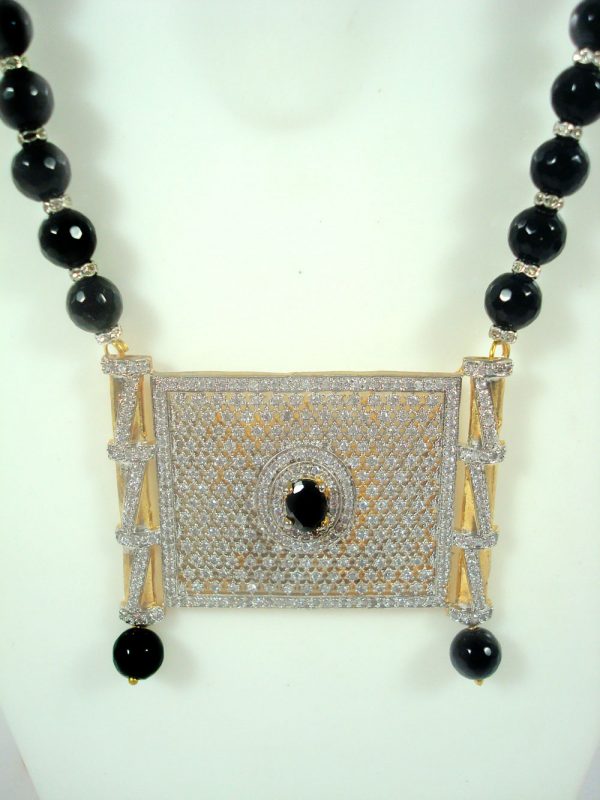 Designer Handmade Zircon Necklace With Black Onyx Necklace Chain Valentine Gift For Her Nh100