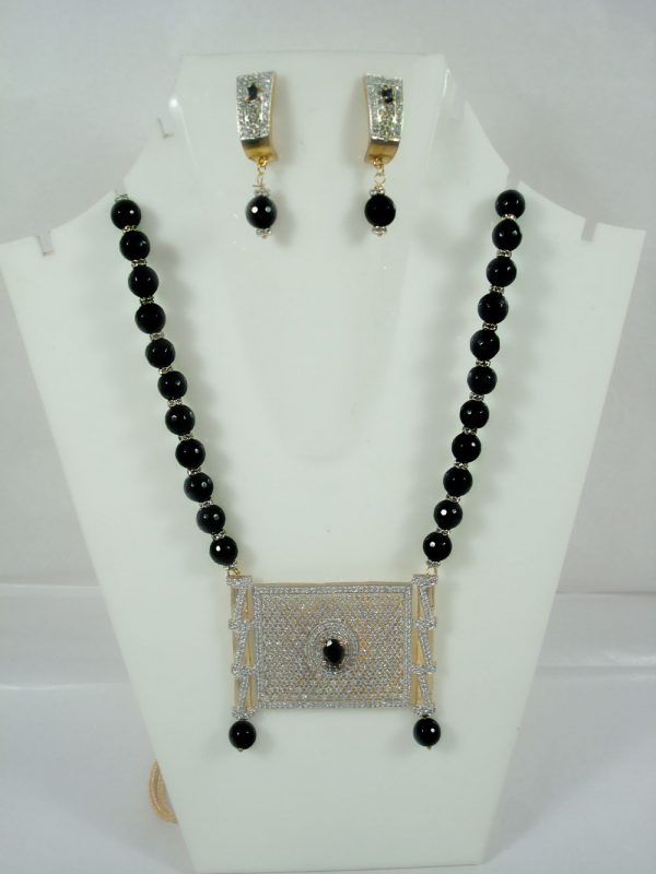 Designer Handmade Zircon Necklace With Black Onyx Necklace Chain Valentine Gift For Her Nh100