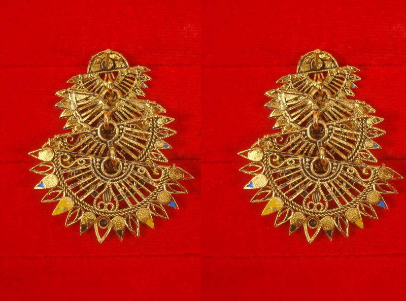 Imitation Jewelry Bollywood Style Wedding Wear Designer 4 Layer Golden Multi Color Oxidized Earring Back View FE93