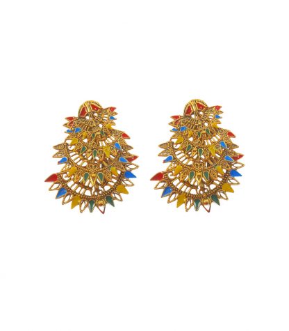 Imitation Jewelry Bollywood Style Wedding Wear Designer 4 Layer Golden Multi Color Oxidized Earring FE93