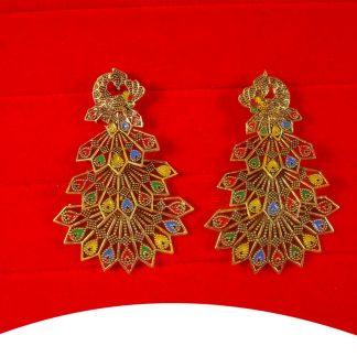 Imitation Jewelry Bollywood Style Wedding Wear Designer 4 Layer Golden Multi Color Oxidized Earring FE94