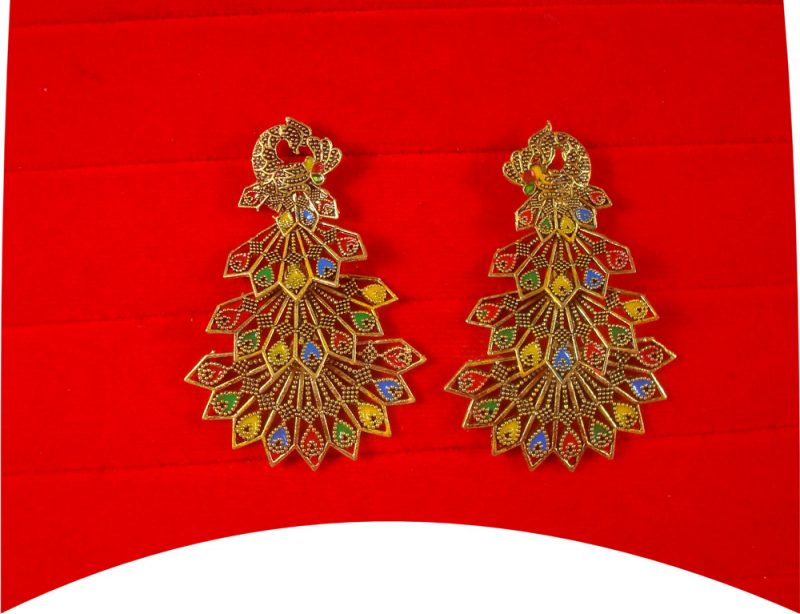 Imitation Jewelry Bollywood Style Wedding Wear Designer 4 Layer Golden Multi Color Oxidized Earring FE94