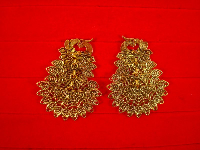 Imitation Jewelry Bollywood Style Wedding Wear Designer 4 Layer Golden Oxidized Peacock Earring Back View FE92