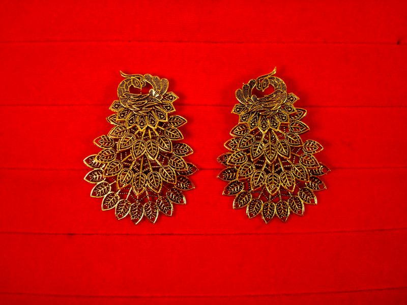 Imitation Jewelry Bollywood Style Wedding Wear Designer 4 Layer Golden Oxidized Peacock Earring FE92