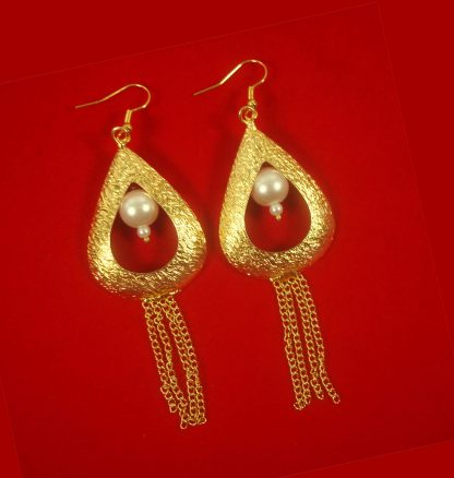 Imitation Jewelry Bollywood Style Wedding Wear Designer Golden Hanging Long Earring FE95