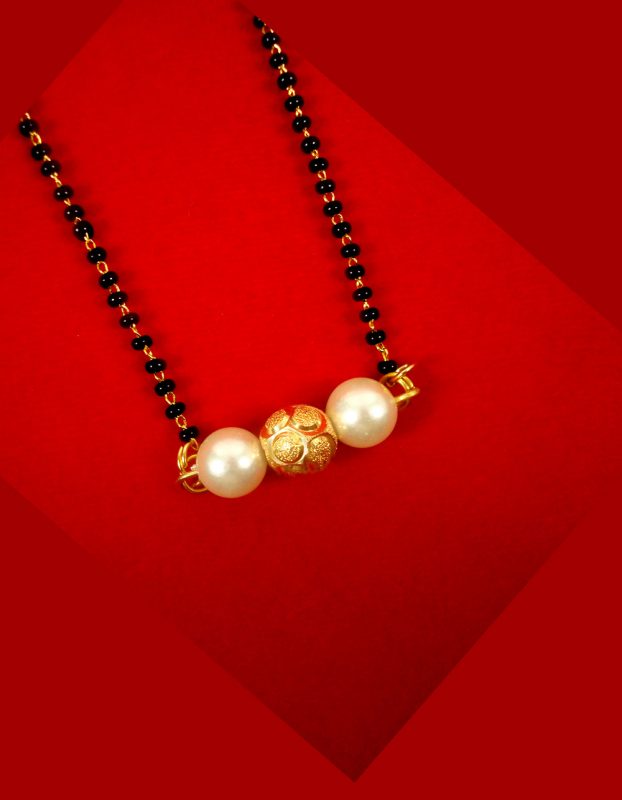 Imitation Jewelry Daily Wear Long Lasting Pearl Mangalsutra With Golden Ball Gift For Wife DM90 