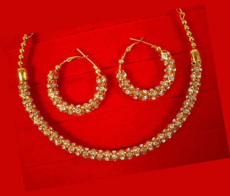 Imitation Jewelry Wedding Wear Golden Designer classy Zircon Sleek Round Girlish Necklace Set Nh98