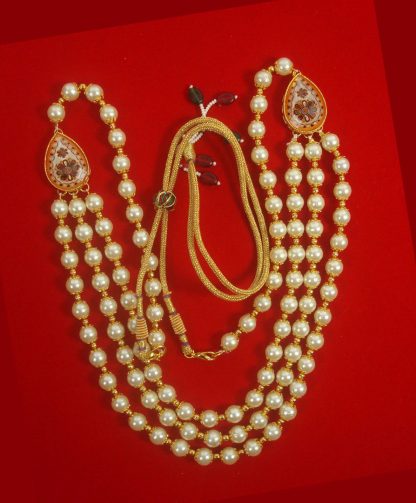 Daphne Handmade Jaipuri Brooch Royal Three Layer Pearl Necklace For Groom (Girls and Woman can also wear in Wedding ) DN37