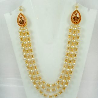 Daphne Handmade Jaipuri Brooch Royal Three Layer Pearl Necklace For Groom (Girls and Woman can also wear in Wedding ) DN37