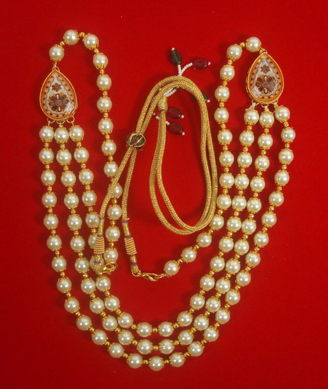 Daphne Handmade Jaipuri Brooch Royal Three Layer Pearl Necklace For Groom (Girls and Woman can also wear in Wedding ) DN37