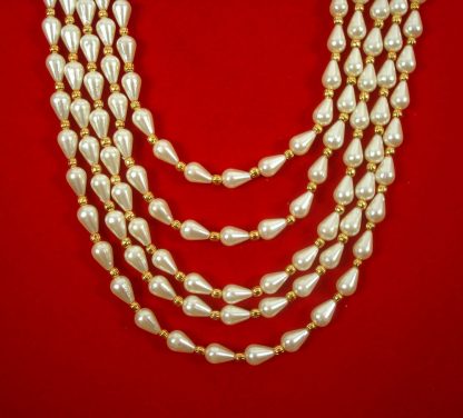 Daphne Handmade Jaipuri Square Brooch Royal Three Layer Creamy Drop Pearl Necklace For Groom (Girls and Woman can also wear in Wedding ) DN38