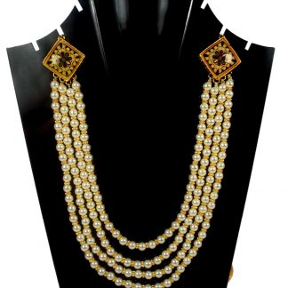 Daphne Handmade Jaipuri Square Brooch Royal Three Layer Creamy  Pearl Necklace For Groom (Girls and Woman can also wear in Wedding ) DN41