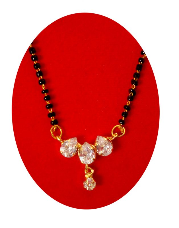 Imitation Jewelry Daily Wear Cute Leaf Shape Zircon Mangalsutra Gift for Women GM13