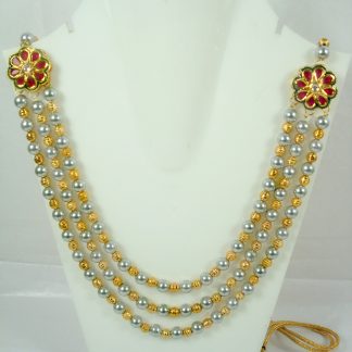 Imitation Jewelry Handmade Golden Grey Beads Multi strand Flower Necklace Gift For Women DN30
