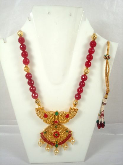  Imitation Jewelry South Indian Traditional Gold Plated Maroon Green Pendant Necklace For Woman DN24