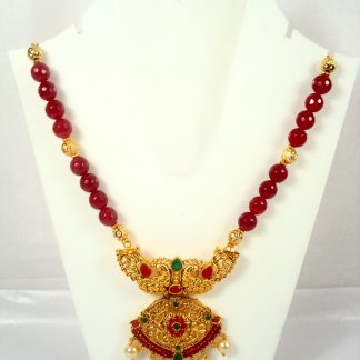  Imitation Jewelry South Indian Traditional Gold Plated Maroon Green Pendant Necklace For Woman DN24