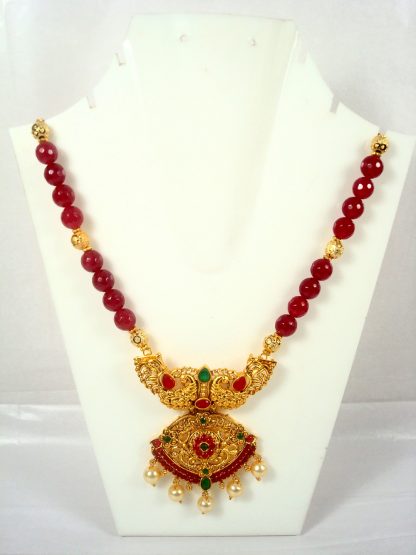  Imitation Jewelry South Indian Traditional Gold Plated Maroon Green Pendant Necklace For Woman DN24