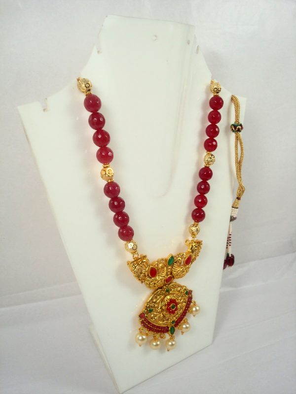  Imitation Jewelry South Indian Traditional Gold Plated Maroon Green Pendant Necklace For Woman DN24