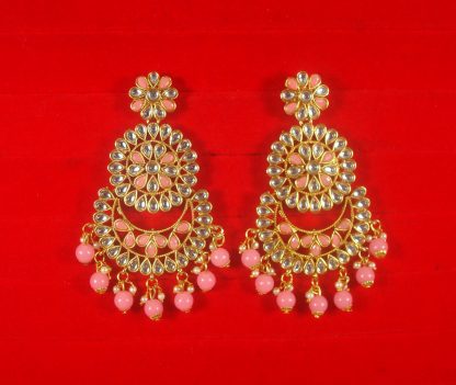 Imitation Jewelry Trending Wedding Wear Designer Golden Baby Pink Earring Set For Bridal EM63