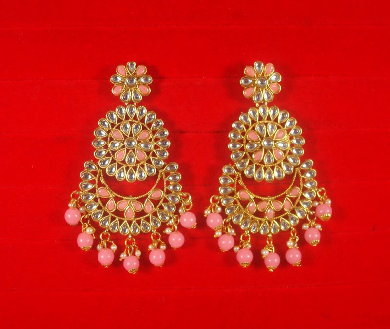 Imitation Jewelry Trending Wedding Wear Designer Golden Baby Pink Earring Set For Bridal EM63