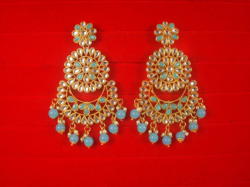 Imitation Jewelry Trending Wedding Wear Designer Golden Firozi Maang Tikka Earring Set For Bridal EM61