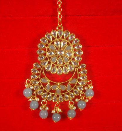 Imitation Jewelry Trending Wedding Wear Designer Golden Grey  Maang Tikka Set For Bridal EM65