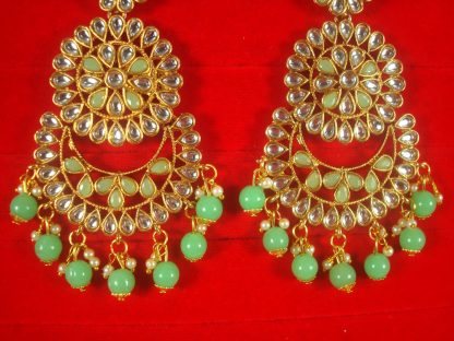 Imitation Jewelry Trending Wedding Wear Designer Golden Light Green Earring Set For Bridal EM64