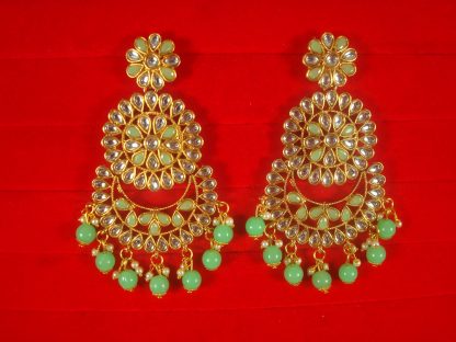 Imitation Jewelry Trending Wedding Wear Designer Golden Light Green Earring Set For Bridal EM64