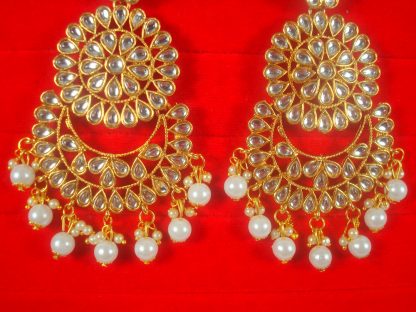 Imitation Jewelry Trending Wedding Wear Designer Golden White Earring Set For Bridal EM66