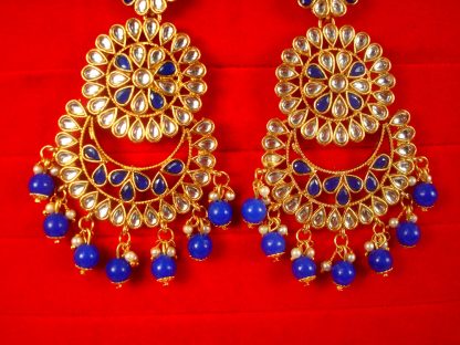 Imitation Jewelry Wedding Wear Designer Blue Golden Tikka Earring Set For Bridal EM62