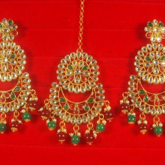 Imitation Jewelry Wedding Wear Designer Green Maroon Maang Tikka Earring Set For Bridal EM58