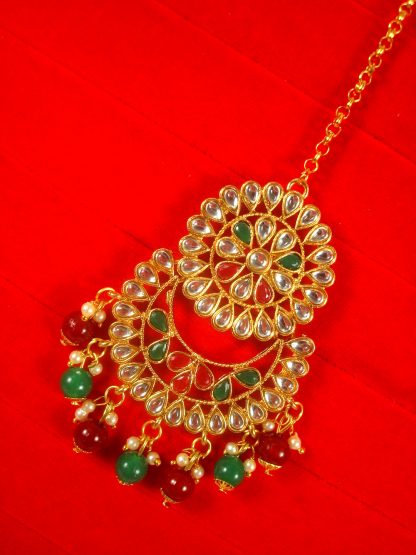 Imitation Jewelry Wedding Wear Designer Green Maroon Maang Tikka For Bridal Full View EM58