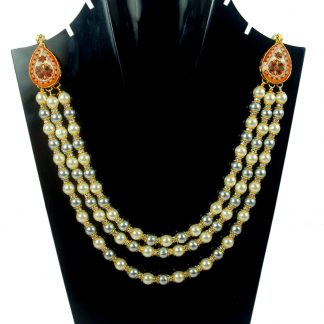 Imitation Jewelry Wedding Wear Designer Multi Layer Light Weight Creamy and Grey Necklace Especially For Engagement Wear DN19