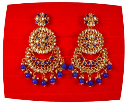 Imitation Jewelry Wedding Wear Designer Blue Golden Tikka Earring Set For Bridal EM62