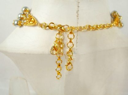Imitation Wedding Season Jewelry Handmade Flora Golden Pearl Choker Necklace Back View DC49