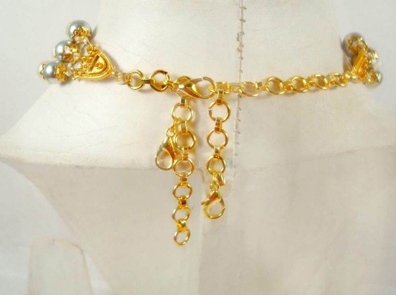 Imitation Wedding Season Jewelry Handmade Flora Golden Pearl Choker Necklace Back View DC49
