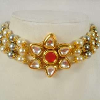 Imitation Wedding Season Jewelry Handmade Flora Golden Pearl Choker Necklace For Girls DC49