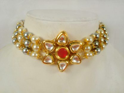 Imitation Wedding Season Jewelry Handmade Flora Golden Pearl Choker Necklace For Girls DC49