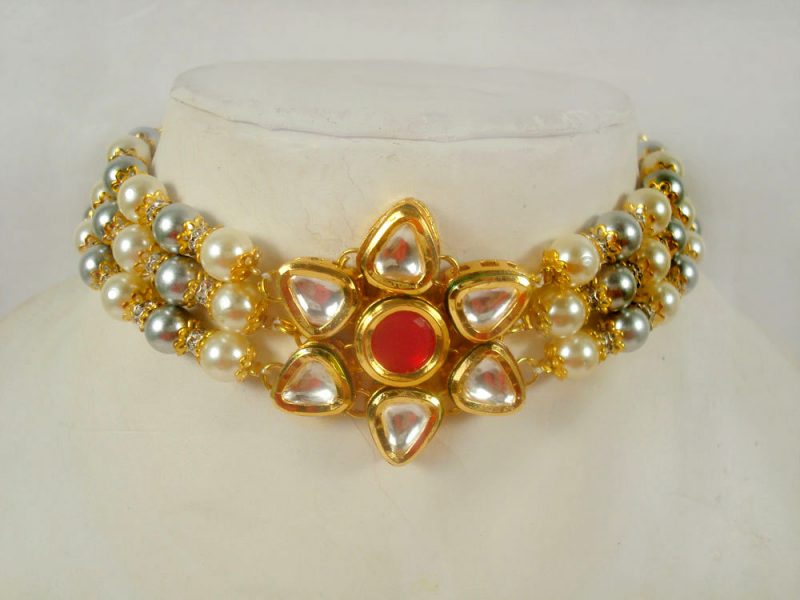Imitation Wedding Season Jewelry Handmade Flora Golden Pearl Choker Necklace For Girls DC49