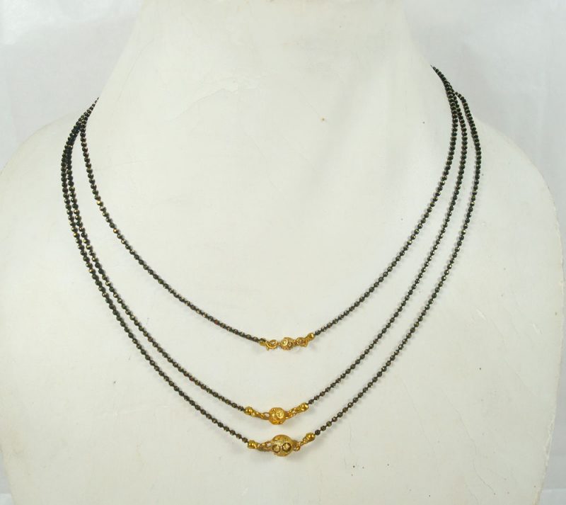 Traditional Imitation Jewelry Daily Wear Light weighted Three Line Golden Ball Mangalsutra DM92