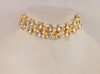 Fashion Handmade Jewelry Round Kundan Pearl Royal Touch Choker Necklace Earring Set Gift for Wife DC57
