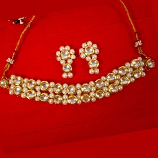 Fashion Handmade Jewelry Round Kundan Pearl Royal Touch Choker Necklace Earring Set Gift for Wife DC57
